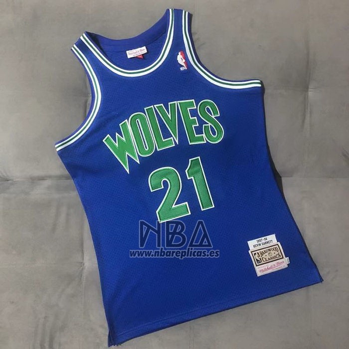Camiseta Minnesota Timberwolves Kevin Garnett NO 21 Hardwood Classics Throwback Azul